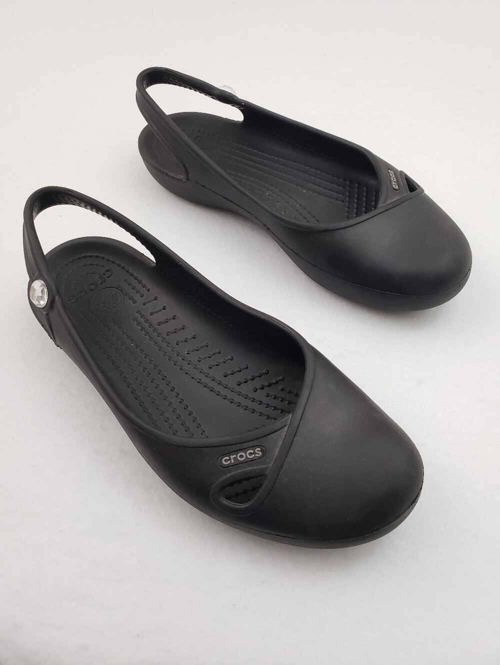 Crocs Classic Black Bejeweled Slingback Flats Size 7